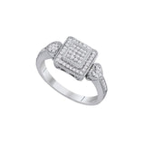 10kt White Gold Womens Round Diamond Square Cluster Heart-accent Ring 1/5 Cttw