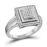 10kt White Gold Womens Round Diamond Square Frame Cluster Ring 1/5 Cttw