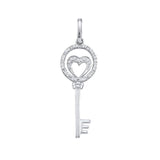 10k White Gold Round Diamond Womens Heart Key Anniversary Pendant 1/10 Cttw