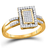 10kt Yellow Gold Womens Round Diamond Rectangle Frame Cluster Ring 1/3 Cttw