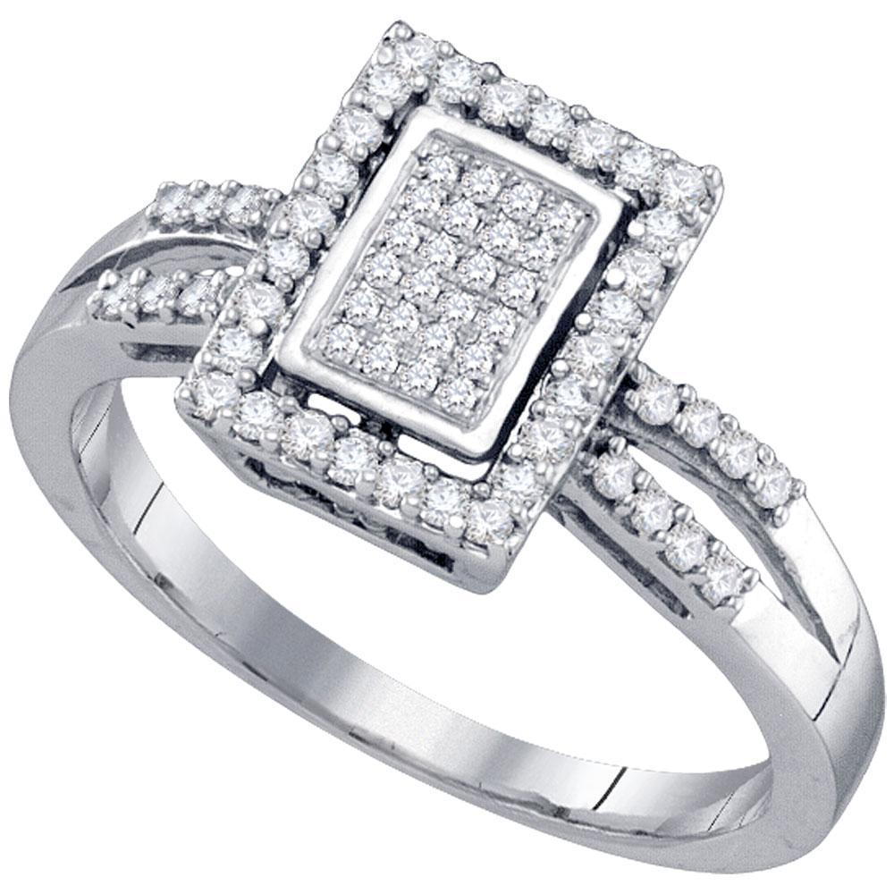 10kt White Gold Womens Round Diamond Rectangle Frame Cluster Ring 1/3 Cttw