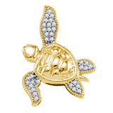 10k Yellow Gold Diamond Womens Sea Turtle Tortoise Animal Shell Pendant 1/10 Cttw
