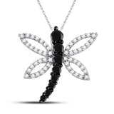 10k White Gold Black Color Enhanced Diamond Dragonfly Pendant 1/2 Cttw