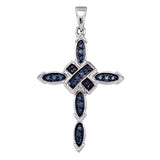 10k White Gold Blue Color Enhanced Diamond Womens Religious Cross Pendant 1/5 Cttw