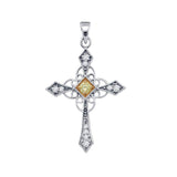 10kt White Gold Womens Round Yellow Color Enhanced Diamond Cross Pendant 1/3 Cttw