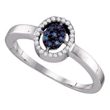 10kt White Gold Womens Round Blue Color Enhanced Diamond Oval Cluster Ring 1/6 Cttw