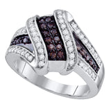 10kt White Gold Womens Round Brown Diamond Crossover Ring 1/2 Cttw