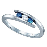 10kt White Gold Round Blue Color Enhanced Diamond 3-stone Ring 1/4 Cttw