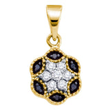 10kt Yellow Gold Womens Round Black Color Enhanced Diamond Hexagon Cluster Pendant 1/5 Cttw