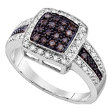 14kt White Gold Womens Round Brown Diamond Cluster Ring 1/2 Cttw
