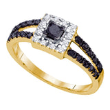 10kt Yellow Gold Princess Black Color Enhanced Diamond Bridal Wedding Ring 5/8 Cttw