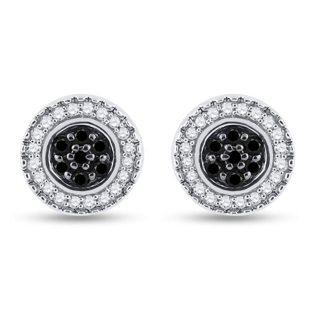 Sterling Silver Womens Round Black Color Enhanced Diamond Cluster Earrings 1/4 Cttw