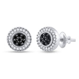 Sterling Silver Womens Round Black Color Enhanced Diamond Cluster Earrings 1/4 Cttw