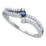 Sterling Silver Womens Round Blue Color Enhanced Diamond Solitaire Bridal Wedding Engagement Ring 1/3 Cttw
