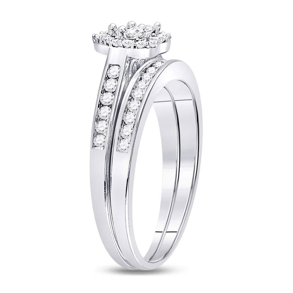 14kt White Gold Diamond Heart Bridal Wedding Ring Band Set 1/2 Cttw
