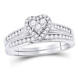 14kt White Gold Diamond Heart Bridal Wedding Ring Band Set 1/2 Cttw