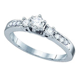 14kt White Gold Round Diamond 3-stone Bridal Wedding Engagement Ring 3/8 Cttw