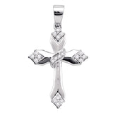 14k White Gold Womens Round Diamond Christian Cross Crucifix Religious Pendant 1/5 Cttw