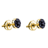 10kt Yellow Gold Womens Round Black Color Enhanced Diamond Flower Cluster Screwback Earrings 3/8 Cttw