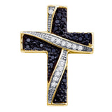 10k Yellow Gold Black Color Enhanced Diamond Womens Asymmetric Christian Cross Religious Pendant 1/4 Cttw