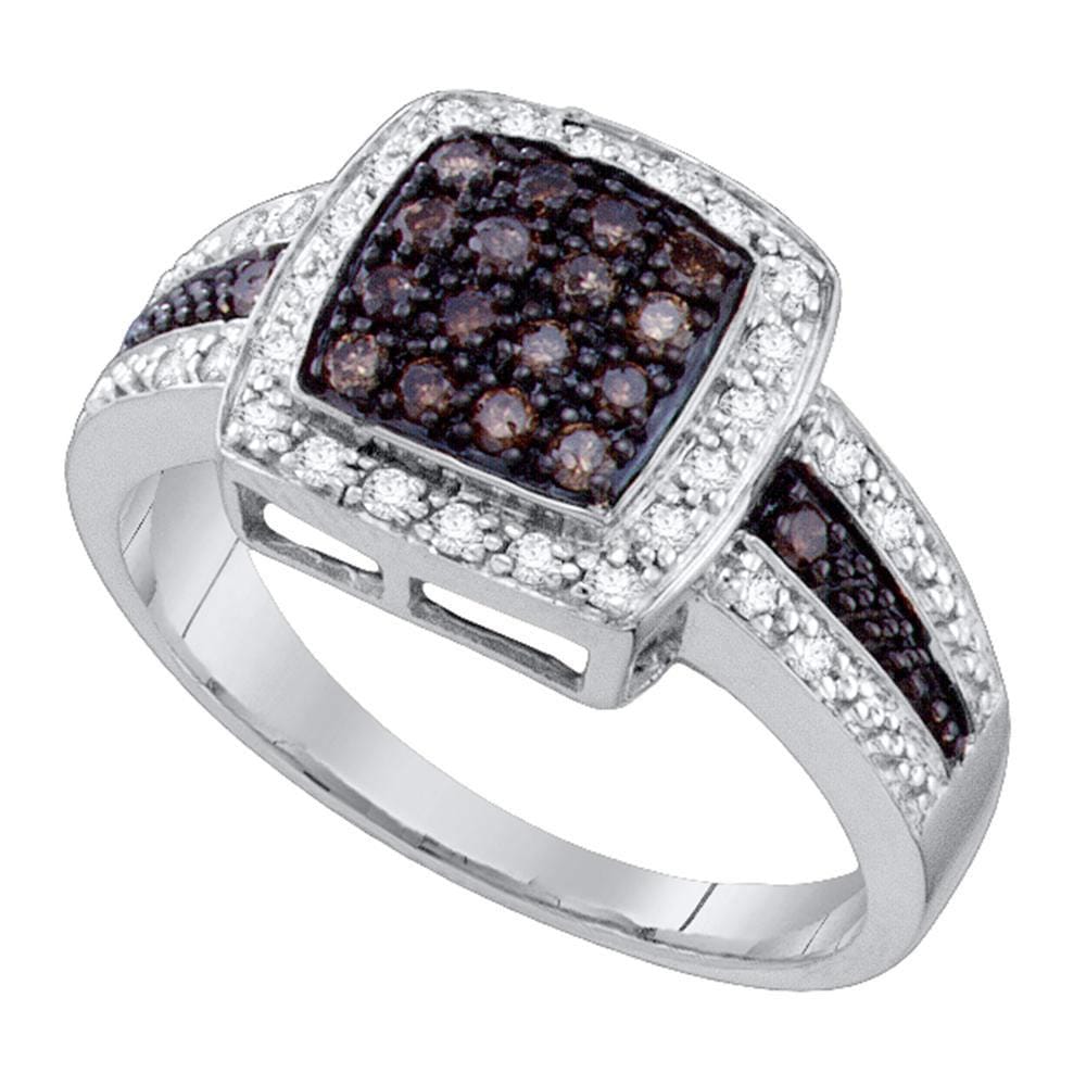 10k White Gold Brown Diamond Womens Cluster Square-shape Cocktail Ring 1/2 Cttw