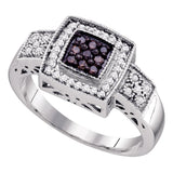 10k White Gold Brown Round Diamond Womens Square-shape Cocktail Cluster Ring 1/3 Cttw