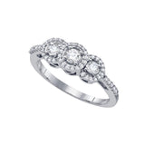 14kt White Gold Round Diamond 3-stone Bridal Wedding Engagement Ring 1/2 Cttw