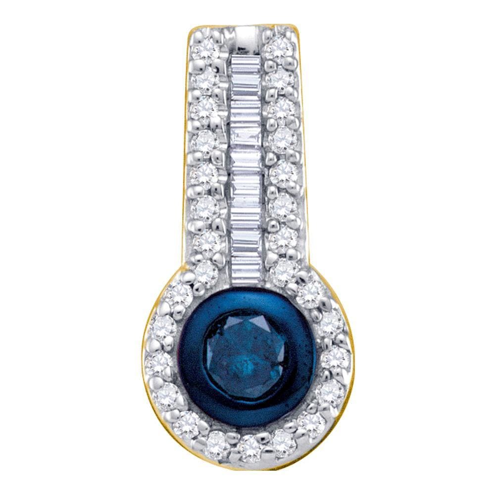 10kt Yellow Gold Womens Round Blue Color Enhanced Diamond Solitaire Circle Frame Pendant 1/3 Cttw