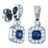 10kt White Gold Womens Round Blue Color Enhanced Diamond Square Dangle Earrings 5/8 Cttw