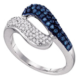 10kt White Gold Womens Round Blue Color Enhanced Diamond Cocktail Ring 1/2 Cttw