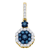 10kt Yellow Gold Womens Round Blue Color Enhanced Diamond Cluster Pendant 1/2 Cttw
