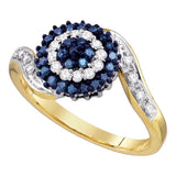 10kt Yellow Gold Womens Round Blue Color Enhanced Diamond Cluster Ring 1/2 Cttw