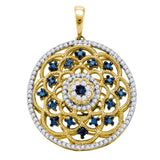 10kt Yellow Gold Womens Round Blue Color Enhanced Diamond Circle Pendant 1/2 Cttw