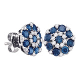 10kt White Gold Womens Round Blue Color Enhanced Diamond Cluster Earrings 1-1/2 Cttw