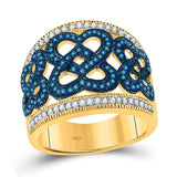 10kt Yellow Gold Womens Round Blue Color Enhanced Diamond Linked Heart Ring 1/2 Cttw