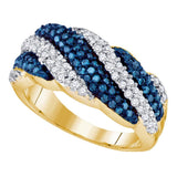 10kt Yellow Gold Womens Round Blue Color Enhanced Diamond Striped Band Ring /8 Cttw
