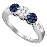 10kt White Gold Womens Round Blue Color Enhanced Diamond Cluster Ring 1/2 Cttw