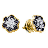 10k Yellow Gold Black Color Enhanced Diamond Womens Flower Cluster Stud Earrings 1/4 Cttw