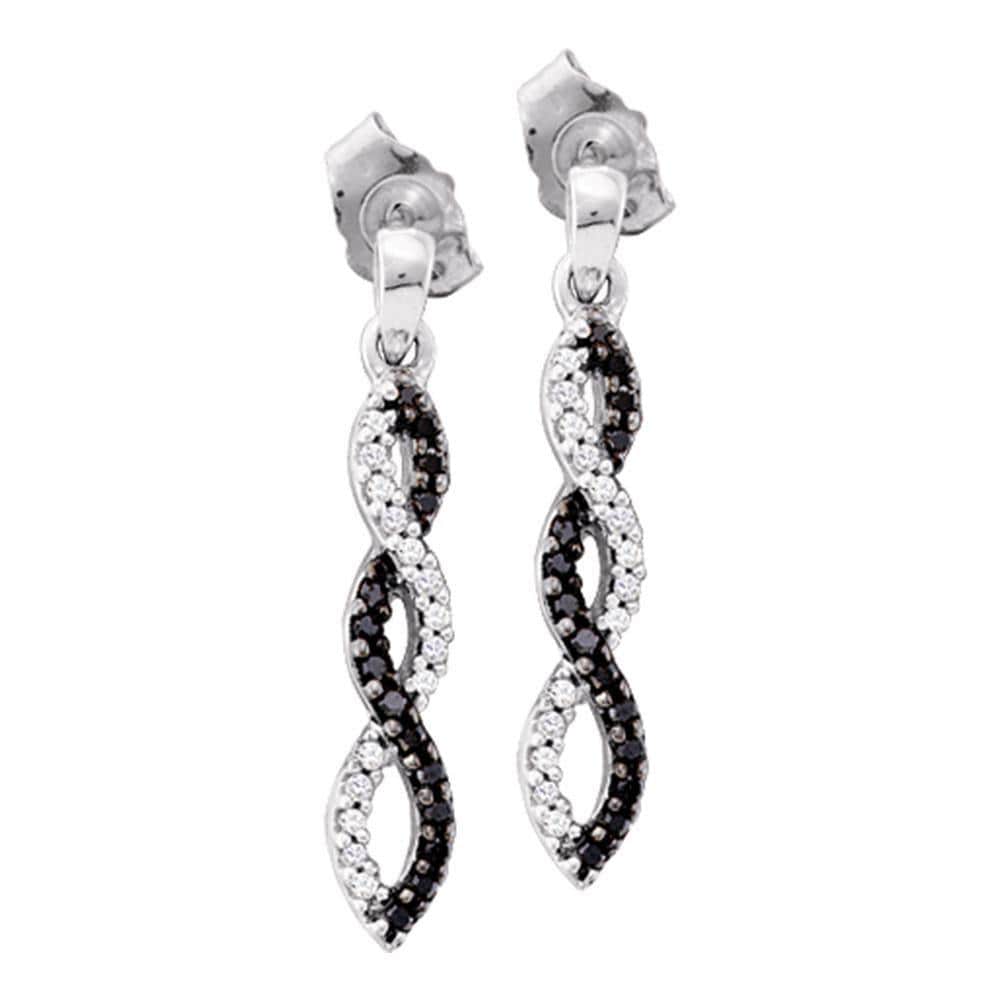 14kt White Gold Womens Round Black Color Enhanced Diamond Twist Dangle Earrings 1/6 Cttw