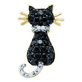 14kt Yellow Gold Womens Round Black Color Enhanced Diamond Kitty Cat Feline Pendant 1/3 Cttw