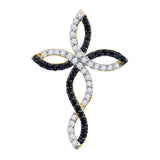14kt Yellow Gold Womens Round Black Color Enhanced Diamond Cross Pendant 1/3 Cttw