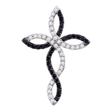 14kt White Gold Womens Round Black Color Enhanced Diamond Cross Pendant 1/3 Cttw