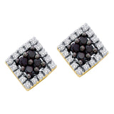 14kt Yellow Gold Womens Round Black Color Enhanced Diamond Square Earrings 1/3 Cttw
