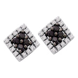 14kt White Gold Womens Round Black Color Enhanced Diamond Square Cluster Earrings 1/4 Cttw