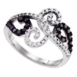 14kt White Gold Womens Round Black Color Enhanced Diamond Curl Ring 1/3 Cttw