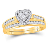 10kt Yellow Gold Diamond Heart Bridal Wedding Ring Band Set 1/2 Cttw