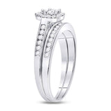 10kt White Gold Diamond Heart Bridal Wedding Ring Band Set 1/2 Cttw