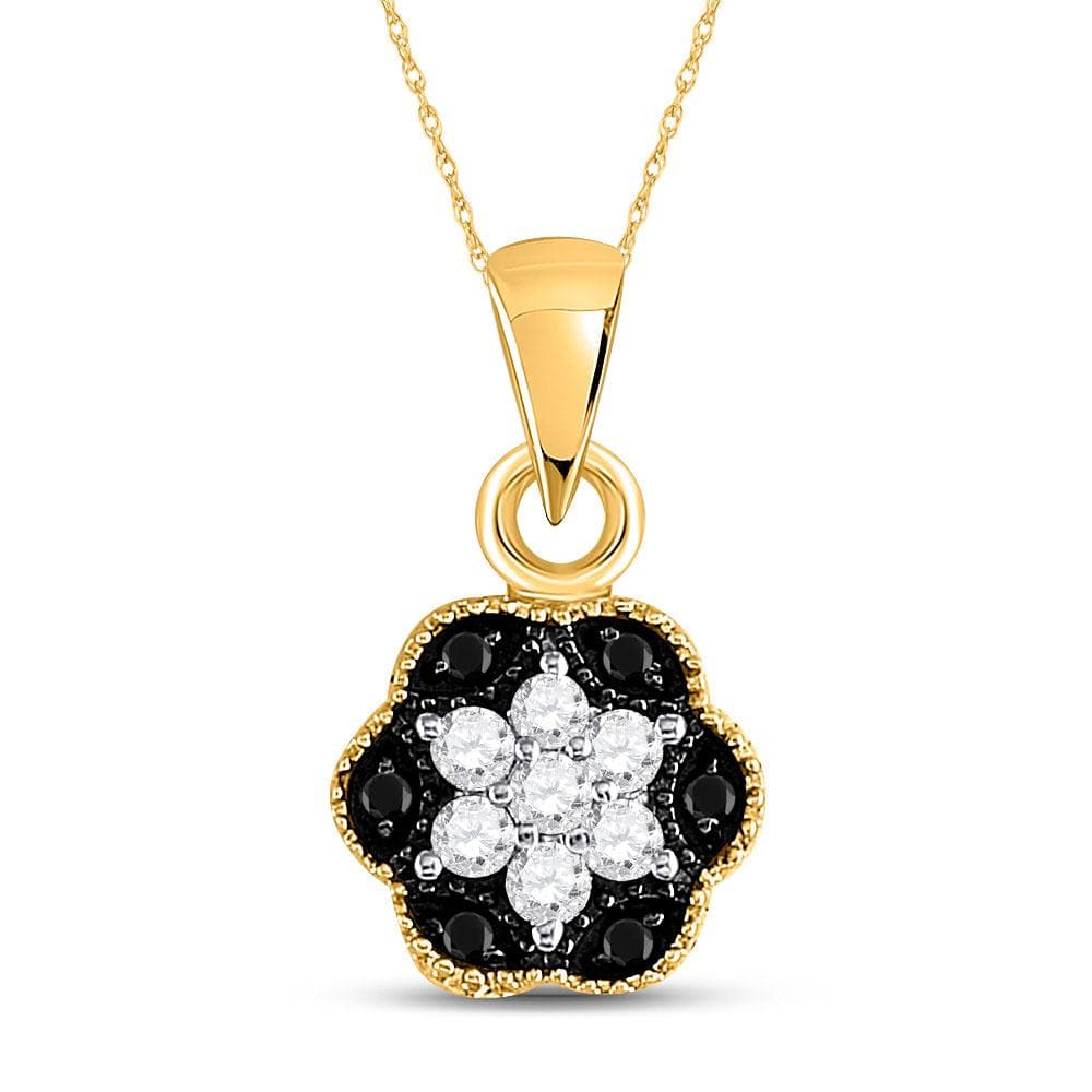 14kt Yellow Gold Womens Round Black Color Enhanced Diamond Hexagon Cluster Pendant 1/5 Cttw