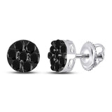 14kt White Gold Womens Round Black Color Enhanced Diamond Cluster Earrings 3/8 Cttw