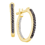 10kt Yellow Gold Womens Round Black Color Enhanced Diamond Hoop Earrings 1/4 Cttw